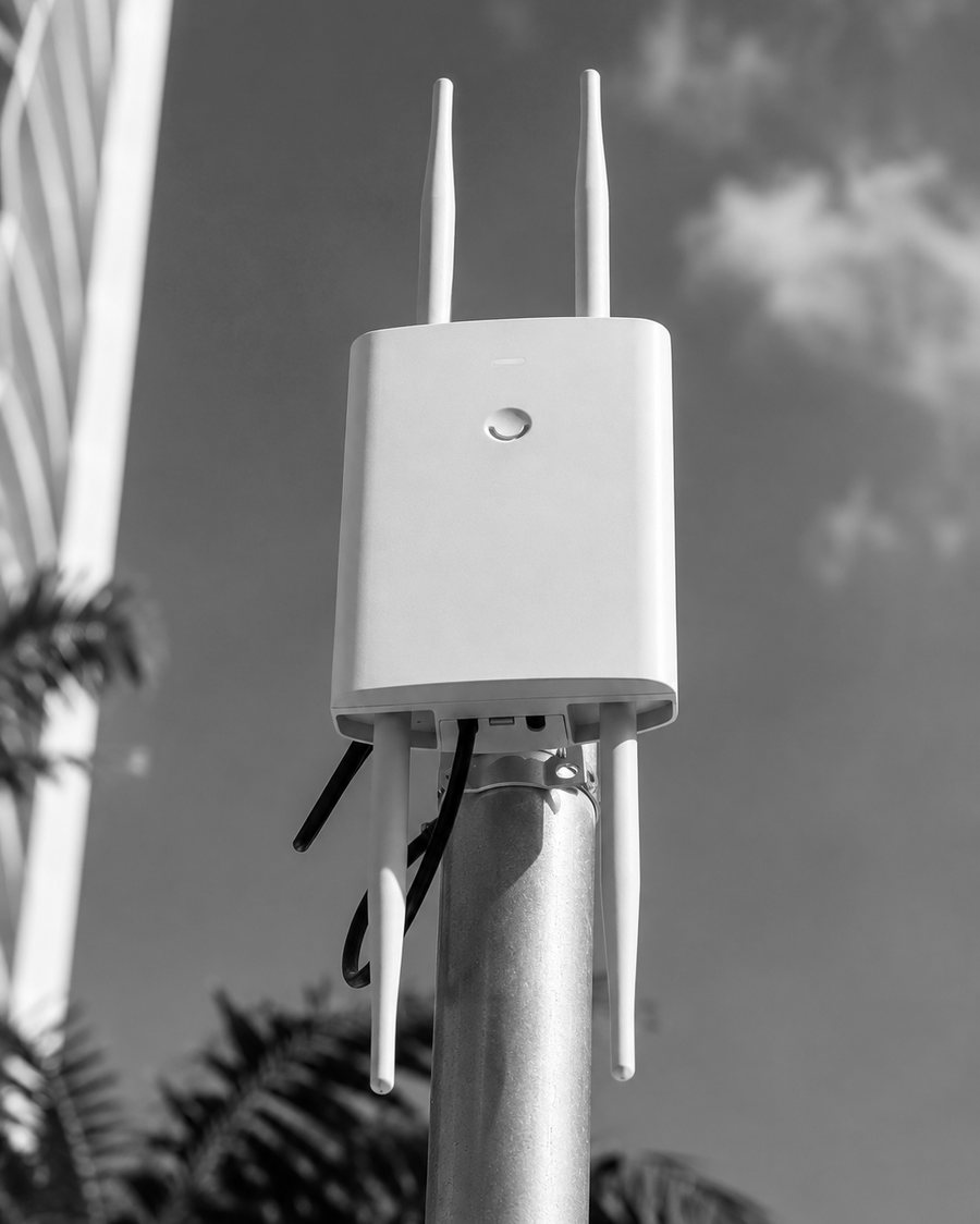 An outdoor wireless access point mounted on a pole